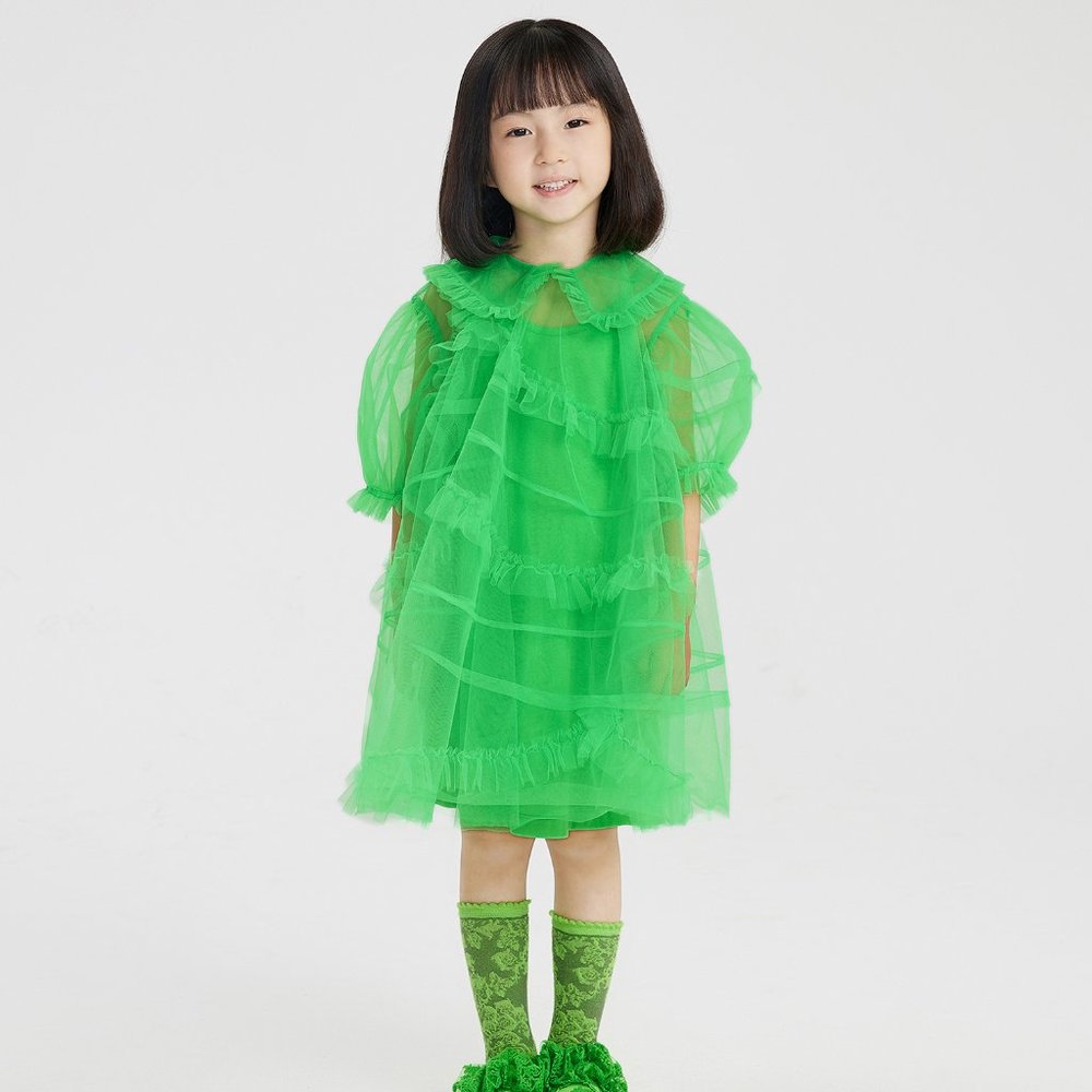 JNBY Organza Asymmetric Ruffle Collared Dress